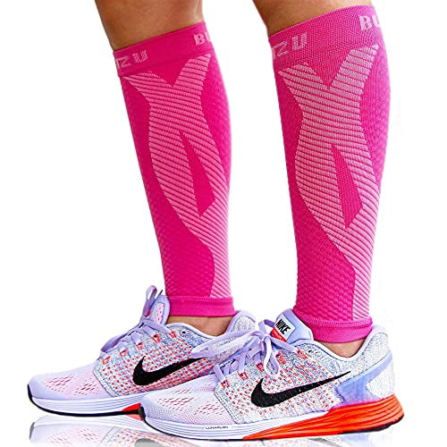 BLITZU Calf Compression Sleeve Socks One Pair Leg Performance Support for  Shin Splint & Calf Pain Relief. Men Women Runners Guards Sleeves for  Running. Improves Circulation and Recovery Pink 