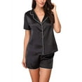 thumbnail image 4 of LELINTA Women's Satin Pajamas Sleepwear Set Short and Short Sleeve Sleepwear Nightwear Button-Down PJ Set, 4 of 5