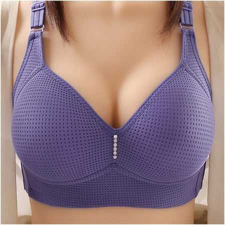 JSGEK Plus Size Bra without Steel Ring Lightly Lined Bra for Women Clearance Trendy Fashion Plunge Nursing & Maternity Bras Wirefree Comfort Dark Blue 4X-Large Bra for Ladies