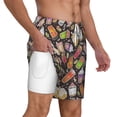 thumbnail image 3 of Picia Milk Tea pattern Mens Swim Trunks with Compression Liner Stretch Beach Shorts Quick Dry with Zipper Pockets No-Chafing Board Shorts-Large, 3 of 9