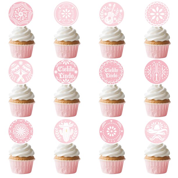 Elomy 24 Piezas Decoraciones Rosadas "Cielito Lindo" para Baby Shower