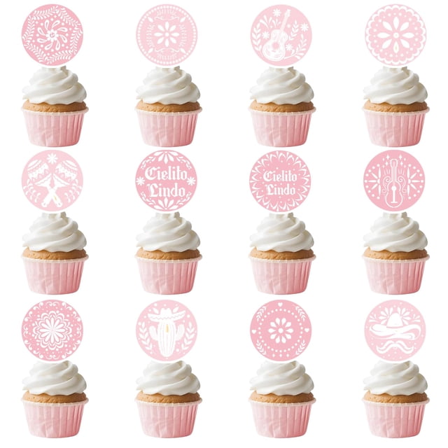 Elomy 24 Piezas Decoraciones Rosadas "Cielito Lindo" para Baby Shower