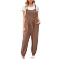 thumbnail image 3 of ClodeEU Women's Sleeveless Adjustable Straps Jumpsuits,Loose Harem Bib Jumpsuits with Pockets Brown,Womens Plus XL, 3 of 6