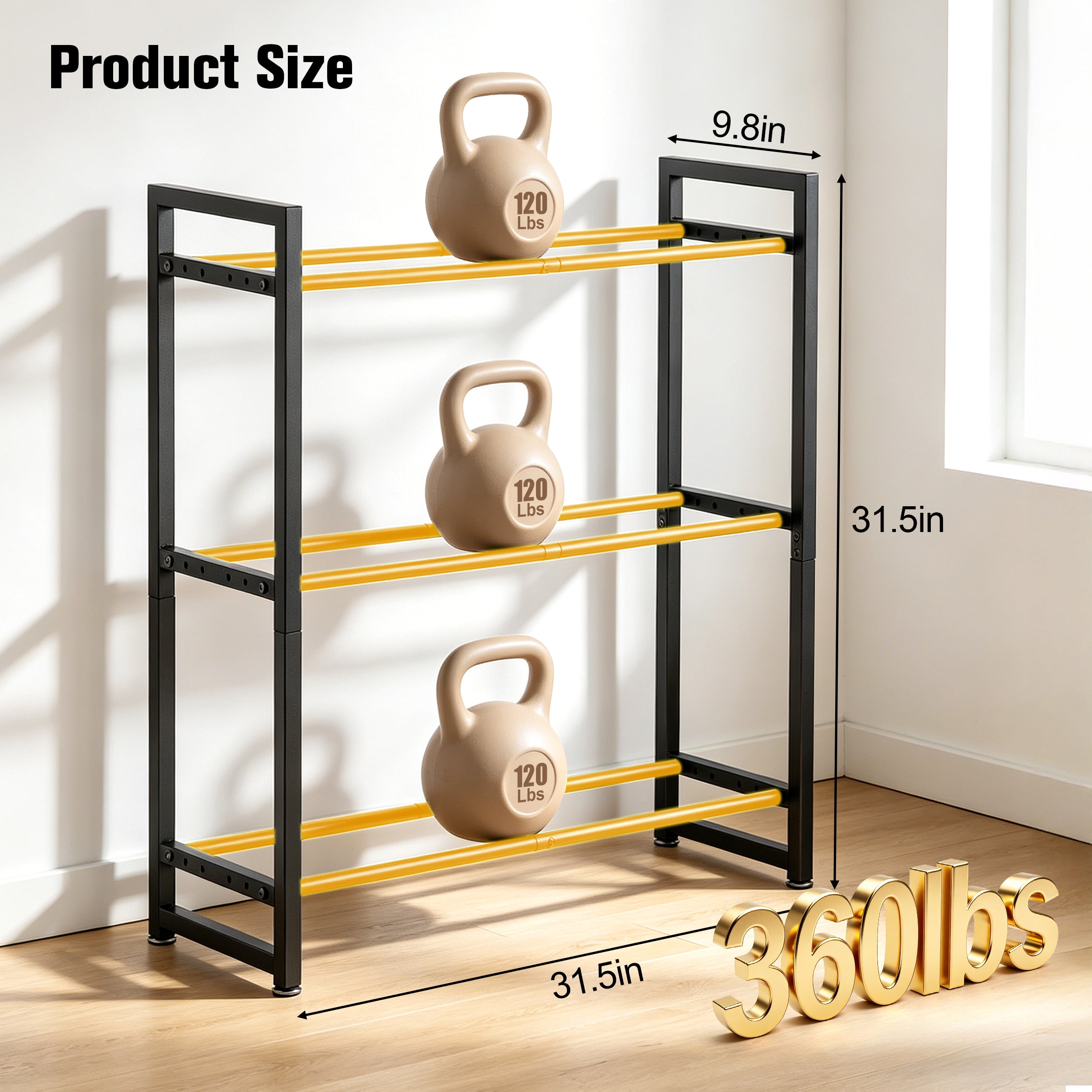 RELOIVE 3-Tier Adjustable Dumbbell Rack,360lbs Heavy Duty Carbon Weight Storage for Home Gym,Easy Assembly