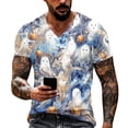 thumbnail image 3 of Summer Shirts for Men Short Sleeve Halloween Spiderweb Print V Neck T Shirts Causal Funny Loose Shirts, 4XL, 3 of 7
