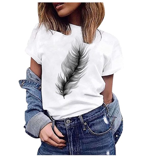 Blusa informal de manga corta con cuello redondo para mujer con estampado del día de San Valentín OAVQHLG3B Store lin121212