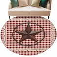 thumbnail image 2 of 5ft Washable Round Rug, Retro Mottled Non-Slip Circle Area Rug for Living Room Bedroom, Country Star Berry Farmhouse Red Buffalo Plaid Indoor Floor Mat for Home Decor, 2 of 9