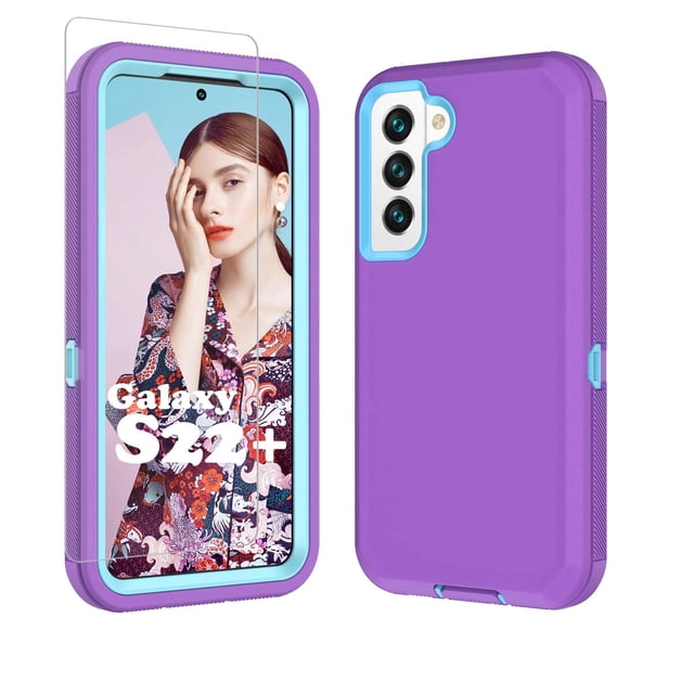 6.1" Galaxy S22 5G Cases, Heavy Duty Shockproof Protective Case for Galaxy S22 (6.1 Inch) with Tempered Glass Screen Protector - Purple