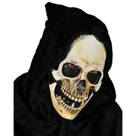 Zagone Hooded Grim Reaper Skull Full Head Mask, White Black, One Size