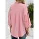 thumbnail image 4 of Camisa de mujer con cuello en V, mangas abullonadas, botones y largo tres cuartos, color rosa XL, 4 of 6
