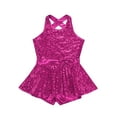 thumbnail image 5 of Eandarui Girls Jazz Modern Dancewear Sequined Sleeveless Criss Cross Back Bowknot Dance Leotard Dress Rose 8, 5 of 7