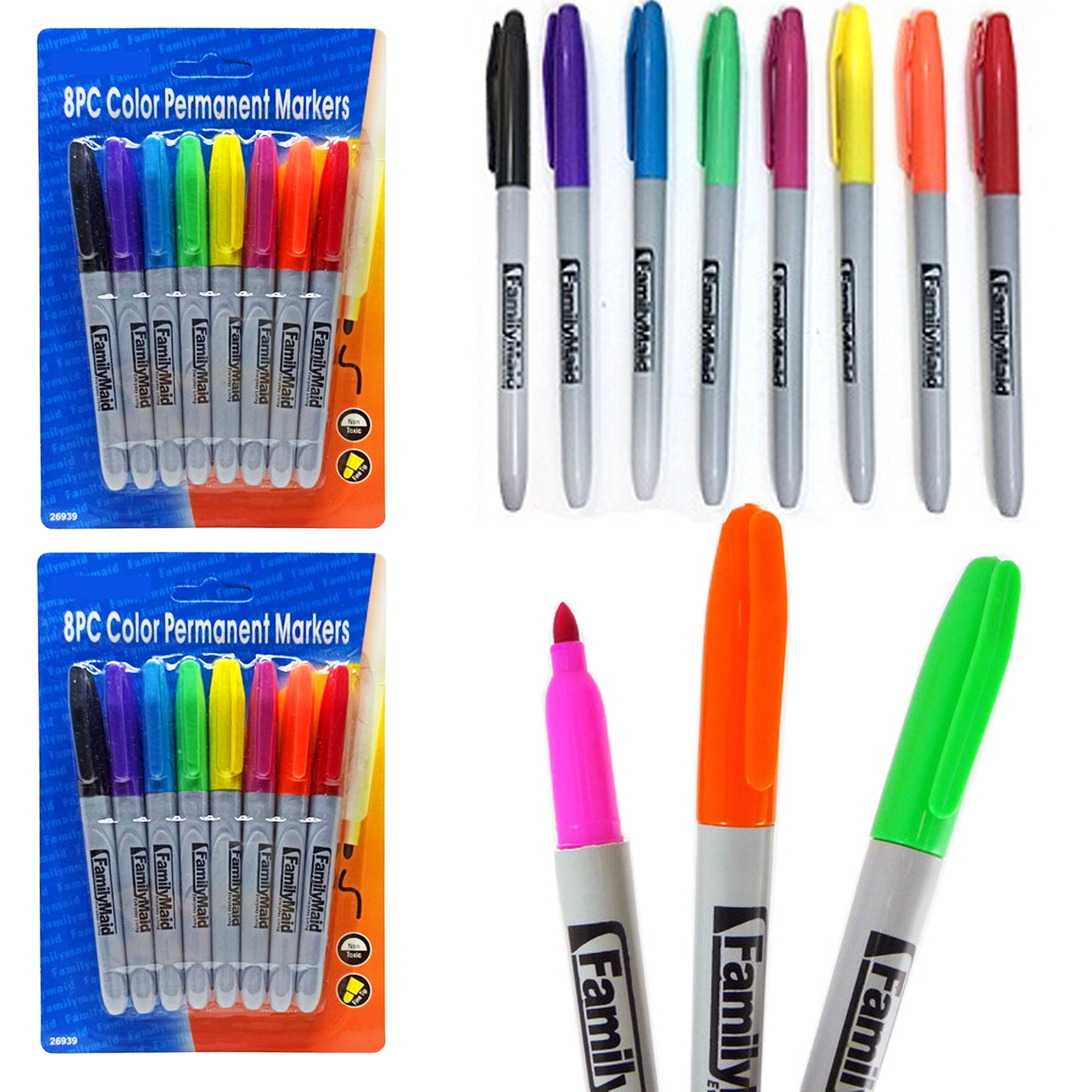 16pc Fine Tip Permanent Markers Assorted Color Waterproof Resistant Colorful Ink
