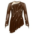 thumbnail image 3 of iiniim Girls Sparkly Figure Ice Skating Dress Mesh Long Sleeve Irregular Hem Ballet Lyrical Ballroom Dancewear Brown 12, 3 of 6