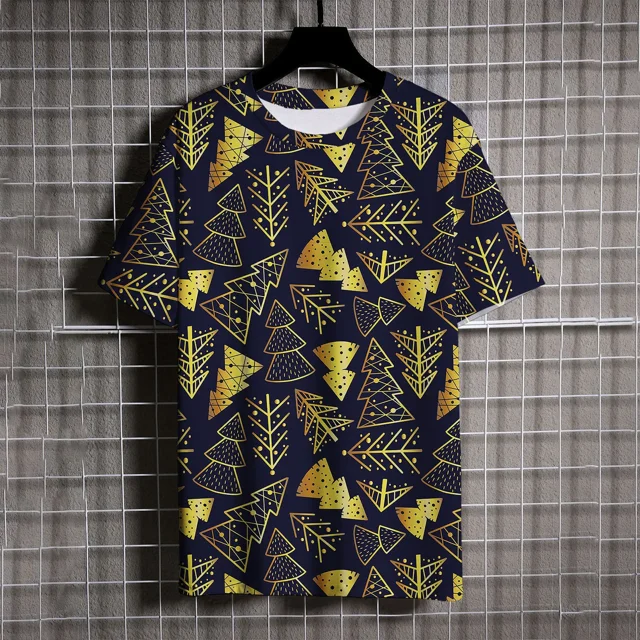Camisetas con estampado de árbol de Navidad para hombre, Camiseta con cuello redondo, Tops de manga corta de marca de lujo, Verano