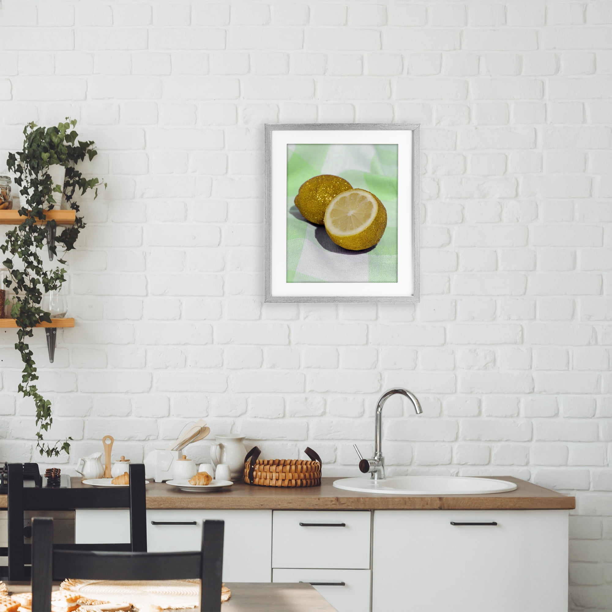 Stupell Industries Glimmer Lemon on Green Gray Framed Print Under Glass, design by LISH Creative