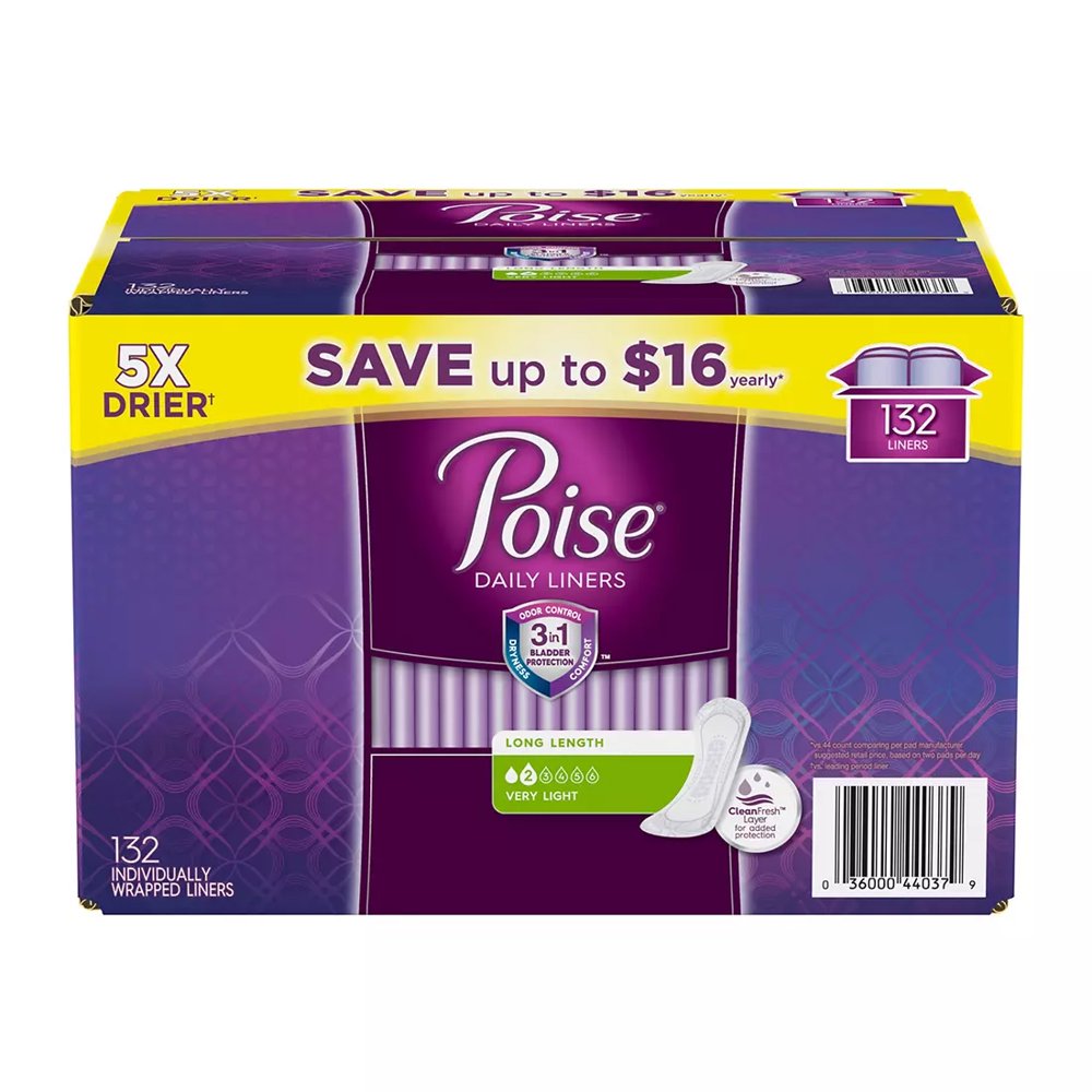 Poise Very Light Absorbency Long Incontinence Panty Liners 132 Ct.
