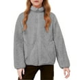 thumbnail image 3 of Drmagiyhm Girls Sherpa Fleece Jacket Full-Zip Jacket Fall Winter Fleece Zipper Jacket Lightweight Outerwears Fuzzy Fleece Zipper Jacket Cute Winter Coat Gray 11-12 Years, 3 of 3