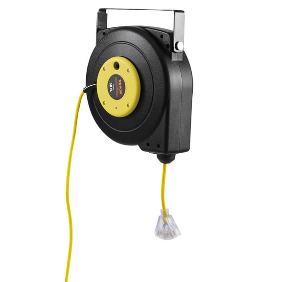 Retractable Extension Cord Reel 50FT, 14AWG 3-Outlet Power Cord, Heavy Duty SJTOW, 15A/1875W