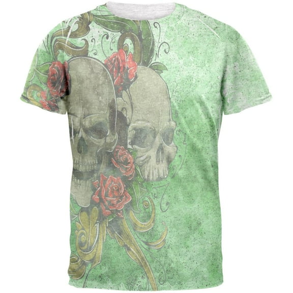 St. Patricks Day Deadly Wild Irish Rose Skull Tattoo Mens T Shirt Heather White LG