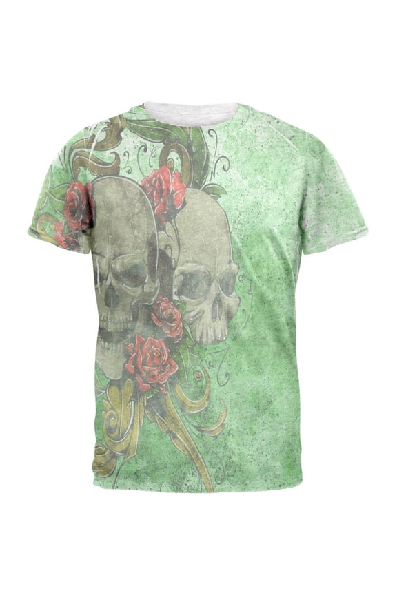 St. Patricks Day Deadly Wild Irish Rose Skull Tattoo Mens T Shirt Heather White 2XL