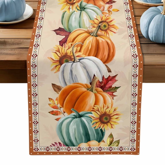 ERUNPONLY Fall Boho Table Runner - 72 Inch Long Thanksgiving Pumpkins Autumn Sunflowers Leaf Cotton and Linen Blended Dress Scarves Farmhouse Table Runner for Kitchen Dining, Coffee Table, 18" x 72"