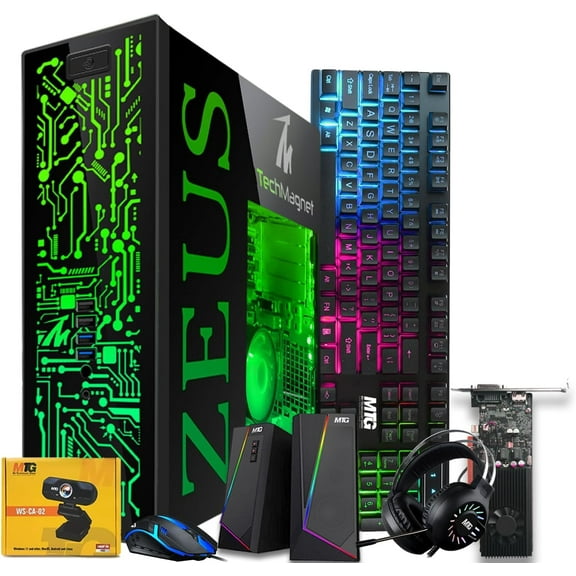 Restored TechMagnet Gaming Desktop PC,Intel i5 4th Gen,Zeus Pro 4,GT 1030 2GB DDR5,8GB RAM ARGB,256GB SSD+1TB HDD,RGB Kit,Windows 11 Pro