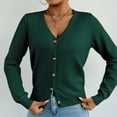 thumbnail image 3 of Button Sweaters for Women Winter Knit Open Front Crop Cardigan Sweaters Solid Long Sleeve V-Neck Pullover Shirts Tunic Tops, 3 of 8