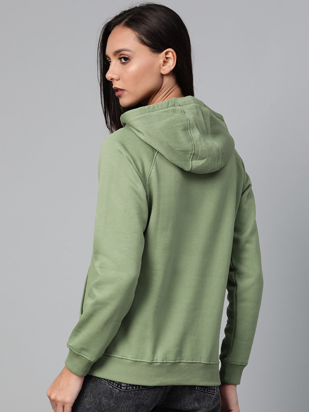Roadster By Myntra Women Designer Olive Green Solid Hooded Long