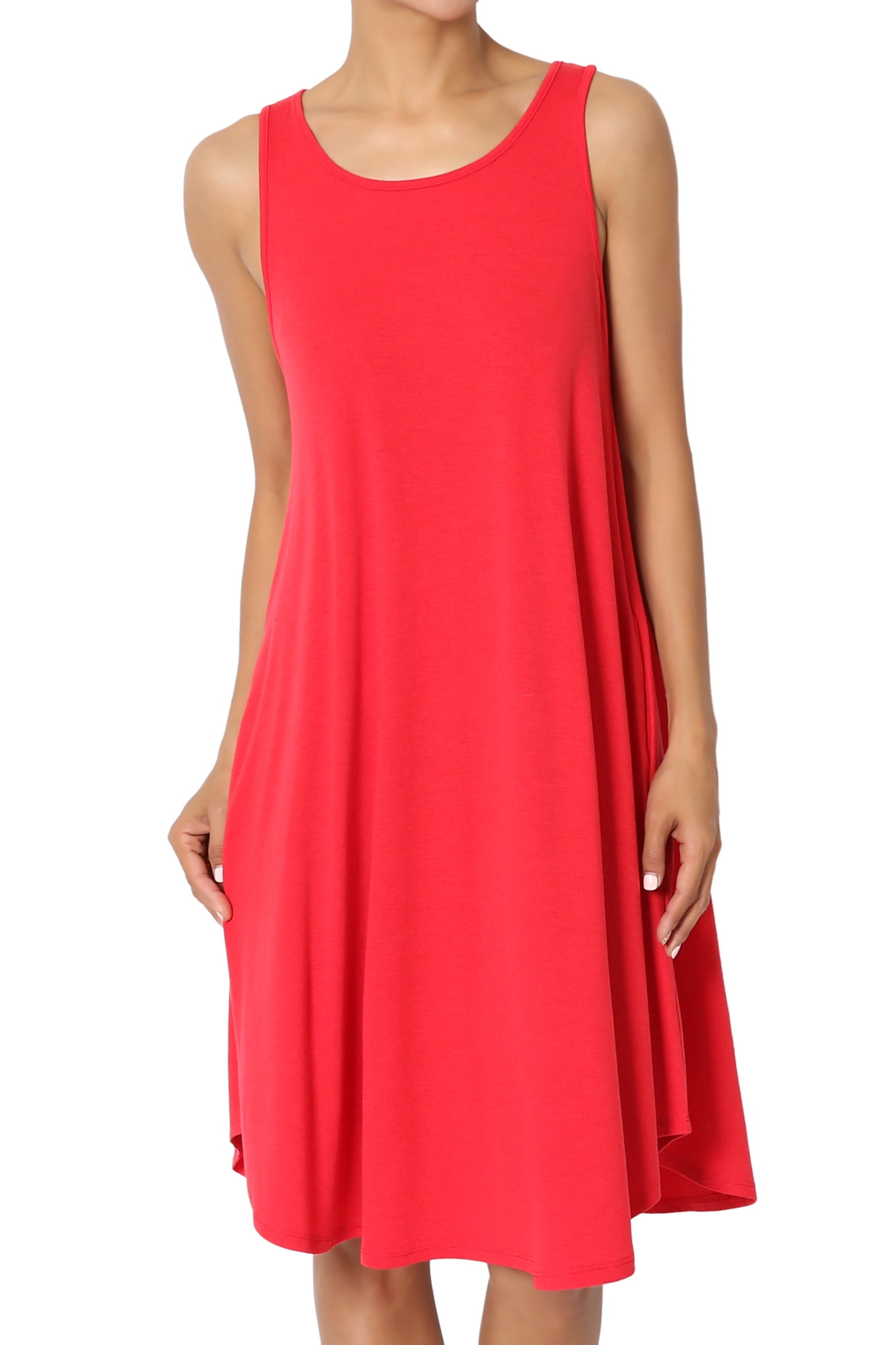 TheMogan - TheMogan Women's S~3X Sleeveless Trapeze Jersey Knit Pocket T-Shirt Tank Dress 