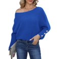 thumbnail image 3 of Women'S Off Shoulder Long Sleeve Solid Color Knitted Sweater Casual Loose Fall Trendy Pullover Tops Blue M, 3 of 8