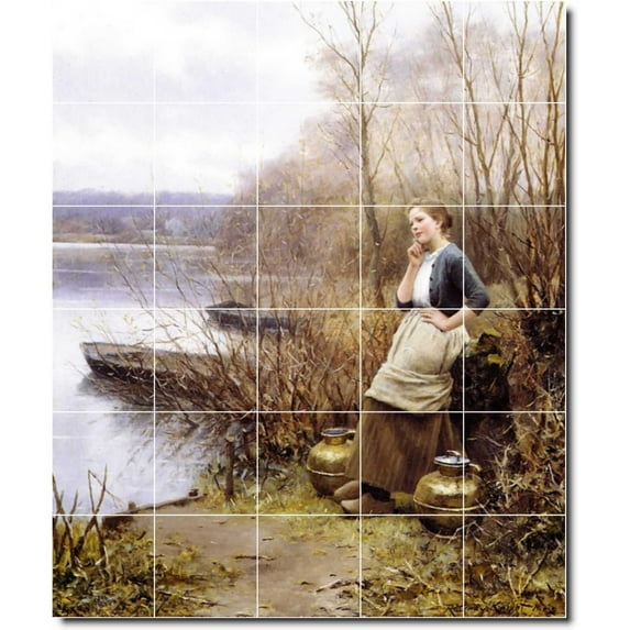 Ceramic Tile Mural-Daniel Ridgway Knight Country Painting 113. 21.25" w x 25.5" h using (30) 4.25 x 4.25 ceramic tiles