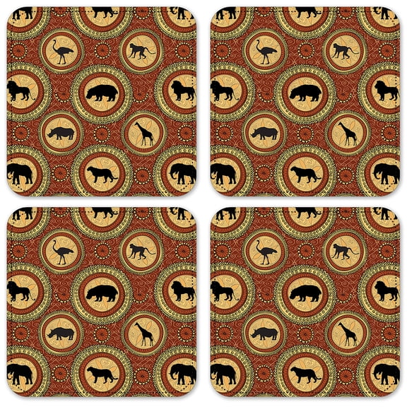 Vinyl Drink Coasters - Set of 4 - African Theme Animal Circles