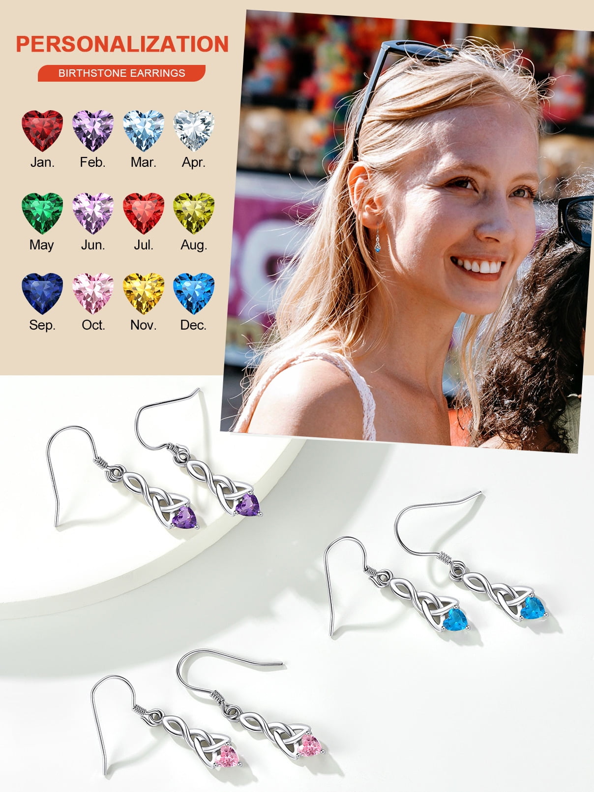 FaithHeart 925 Sterling Silver Birthstone Earrings for Women December Heart Earrings Celtic Knot Dangle Drop Earrings Dainty Jewelry Gift for Granddaughter Sister Friends Birthday Christmas