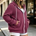 thumbnail image 4 of cocolona Womens Plus Size Knit Cardigan Oversized Long Sleeve Hooded Drawstring Jacket Solid Color Casual Zipper Fall Tops, 4 of 7