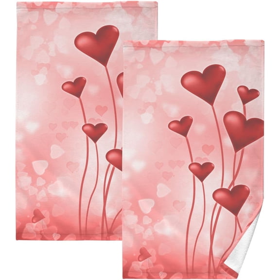 SKYSONIC 2pcs Valentine's Day Cotton Hand Towels Absorbent Bath Towel Decorative Fingertip Towels for Bathroom Gym Spa Hotel Beach,16 x 28 inch