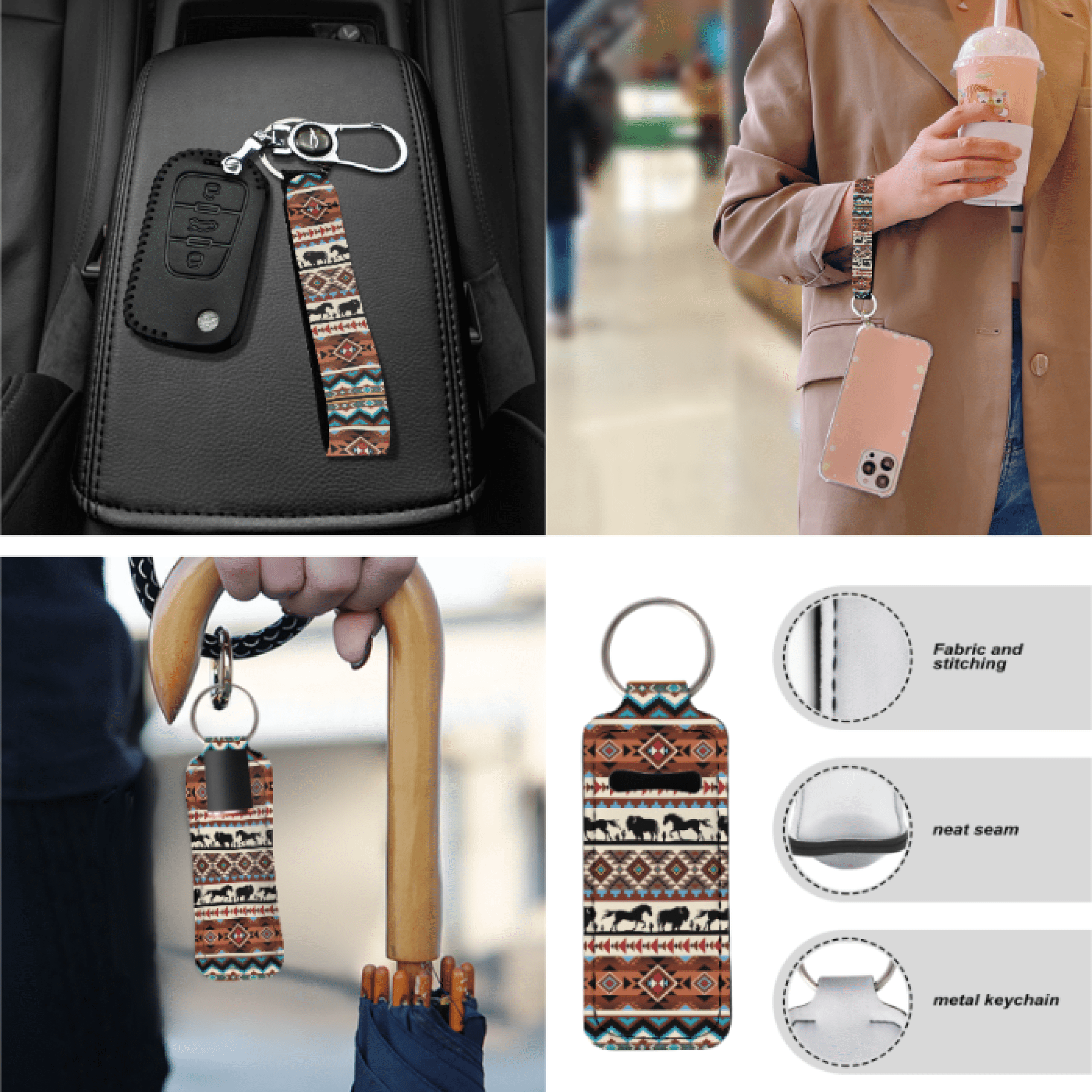 Binienty Car Accessories, with Steering Wheel Cover Keychain Key Chain Cup Holders Car Accessories Set, Bison Full Set Includes Seat Belt Cover Car Seat Cover Set