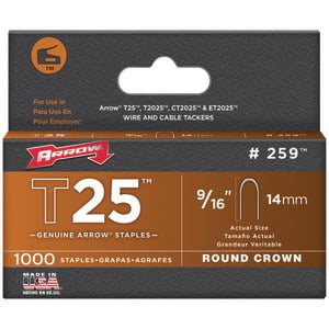 

3PC Arrow Fastener Arrow 259 T25 Round Crown Staples 9/16 ; 1 000 pk / Each