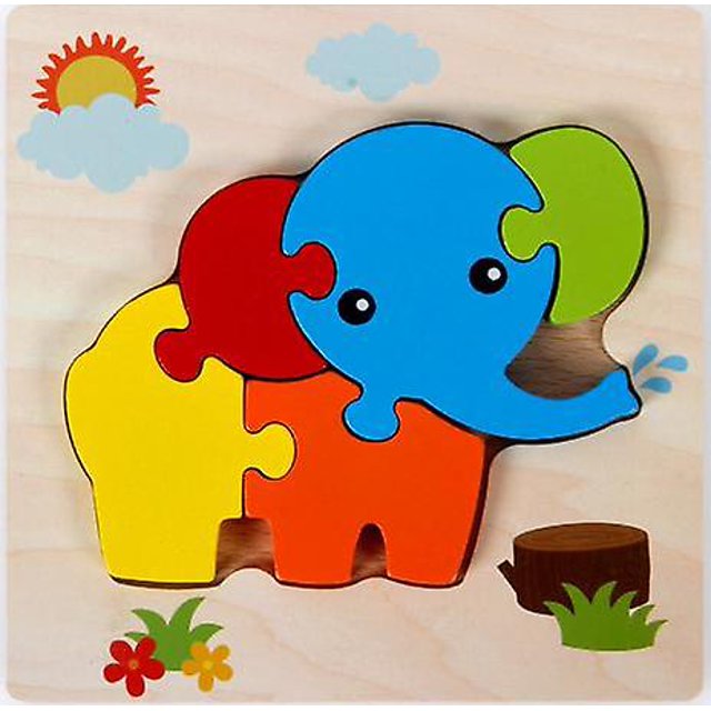 Juguetes educativos de bloques de construcción para niños 3d Elefante tablero de madera que combina rompecabezas Afortunado Sencillez