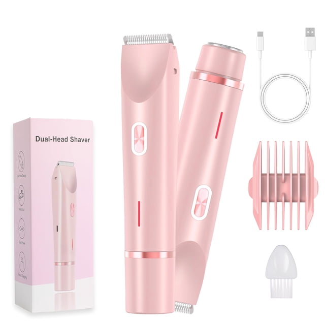 Afeitadora eléctrica para mujer (2025), Glowshave 2 en 1, afeitadora corporal para mujer, afeitadora eléctrica para bikini, recortadora corporal para uso en seco y húmedo para el hogar (rosa)