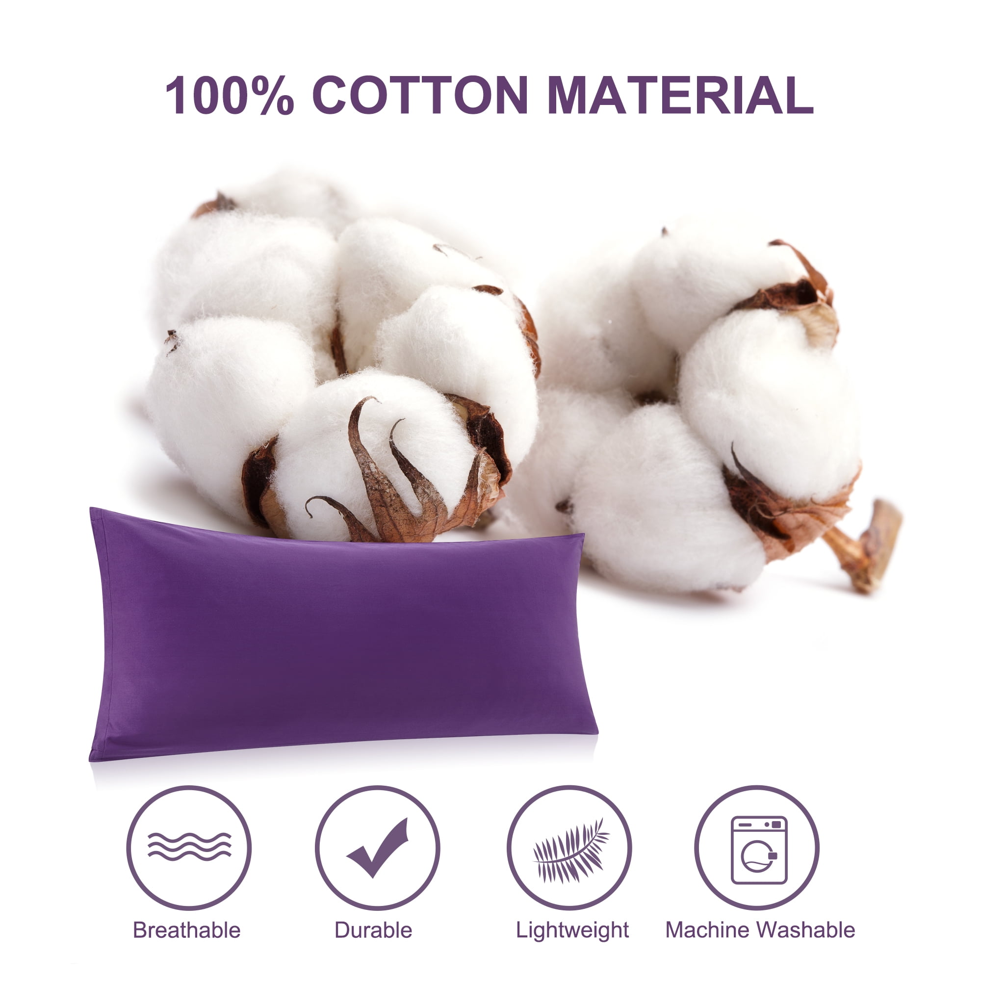 Unique Bargains Cotton Zipper Closure Breathable Body Pillowcase Grape 20"x54"