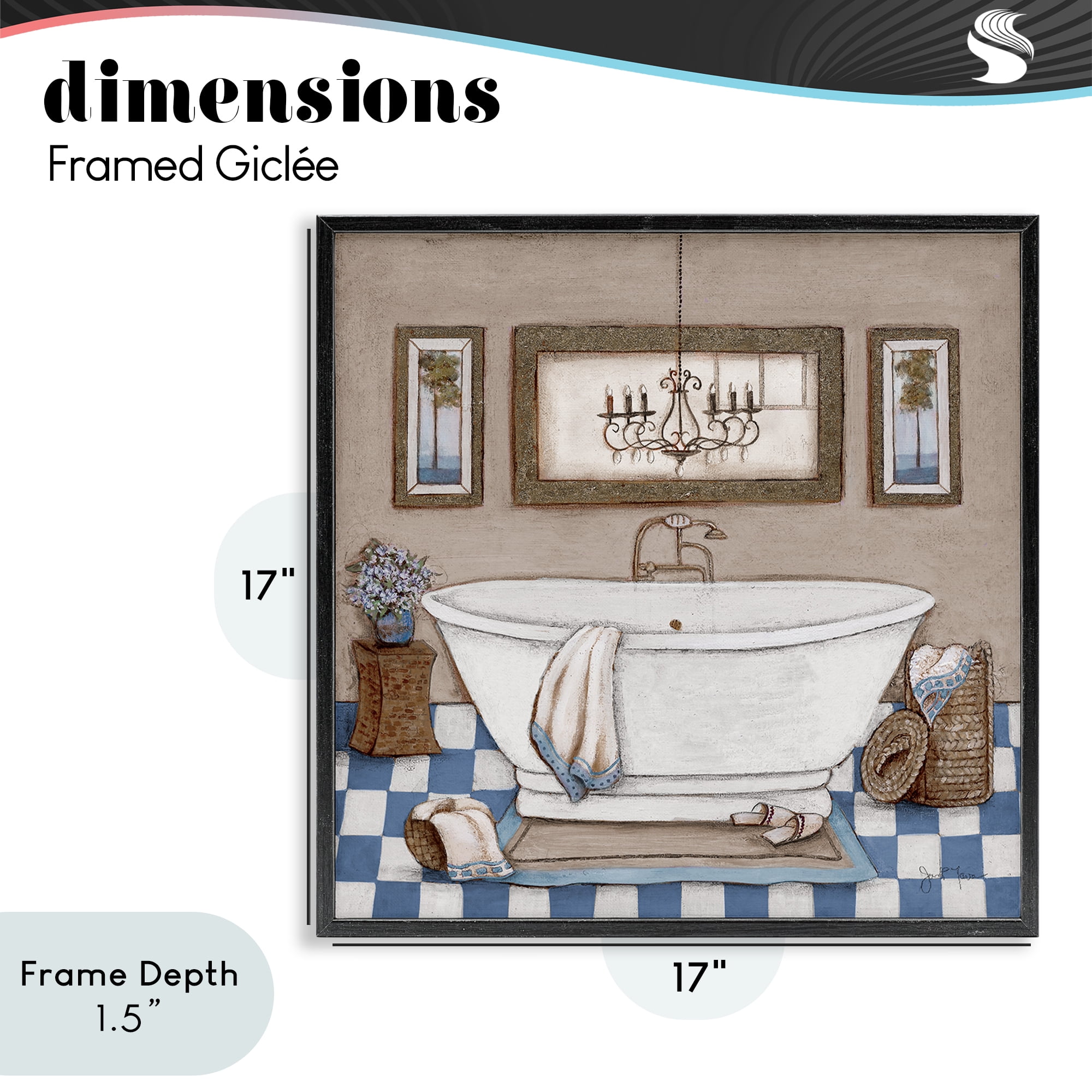 Stupell Industries Checkered Bathroom & Chandelier Black Framed Giclee Art, design by Janet Tava