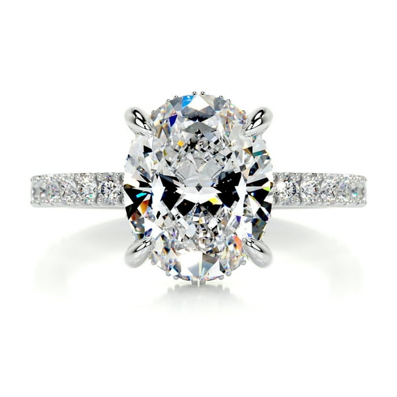 Spot Jewelry Elegant 2.2 Ct Oval Cut Hidden Halo Moissanite Ring - Moissanite - 14K White Gold Plated - Perfect for Proposals and Weddings - Ideal Gift for Birthdays and Anniversaries
