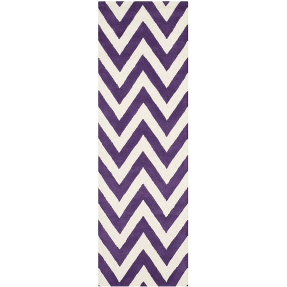 SAFAVIEH Cambridge Kaitlyn Zig Zag Stripes Wool Runner Rug, Purple/Ivory, 2'6" x 12'