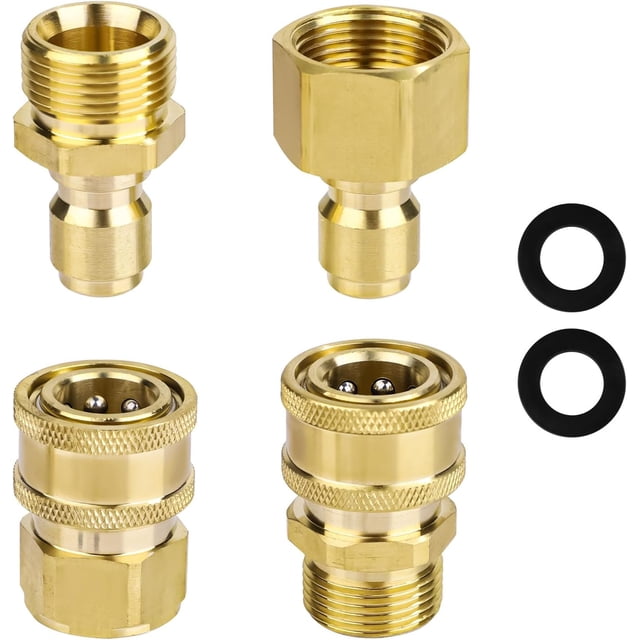 shiyou-4pcs M22-14mm to 1/4in Pressure Washer Adapter Set, Power Washer Adapter Pressure Washer Fast Connect Kit to 1/4in Fast Connect & Quick Disconnect for Power Washer Hose Pump 5000 PSI