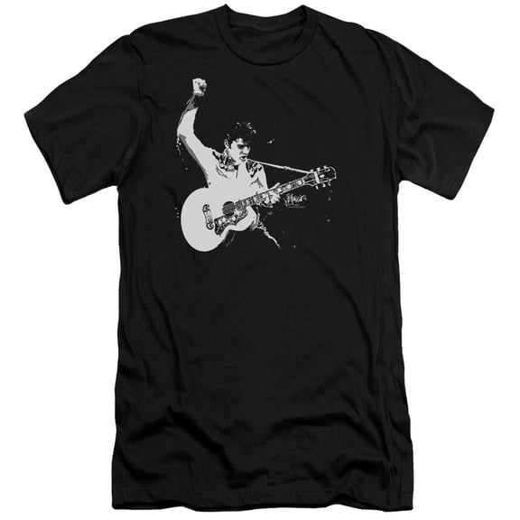 Elvis Presley Black White Guitarman Premium 30/1 T-Shirt Black