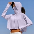 thumbnail image 2 of Sexlip Women Full Face Cover Hooded Sun Protection Jacket Full Zip Long Sleeve Cropped Ice Silk Lightweight Breathable Outdoor Cycling Fishing Outer Coat With Thumb Holes Purple Free Size, 2 of 6