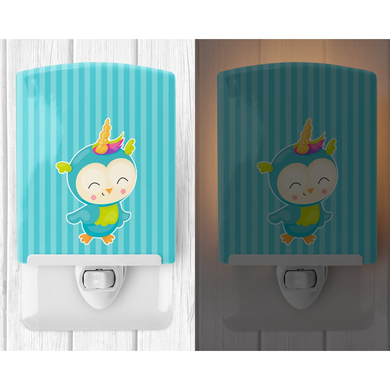 Caroline's Treasures BB9142CNL Bird Unicorn on Blue Stripes Ceramic Night Light, 6x4x3", multicolor