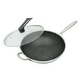 thumbnail image 4 of Non Stick Double Sided Cooking Frying Pan Honeycomb+Glass Lid Stainless Steel, 4 of 9