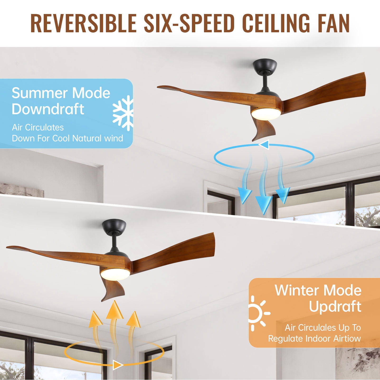 Sofucor 52 Inch Low Profile Ceiling Fan With Light Remote Control，Modern Sloped Ceiling Fan With Reversible Dc Motor For Bedroom Kitchen Bedroom Basement Dining Living Room Dark Wood