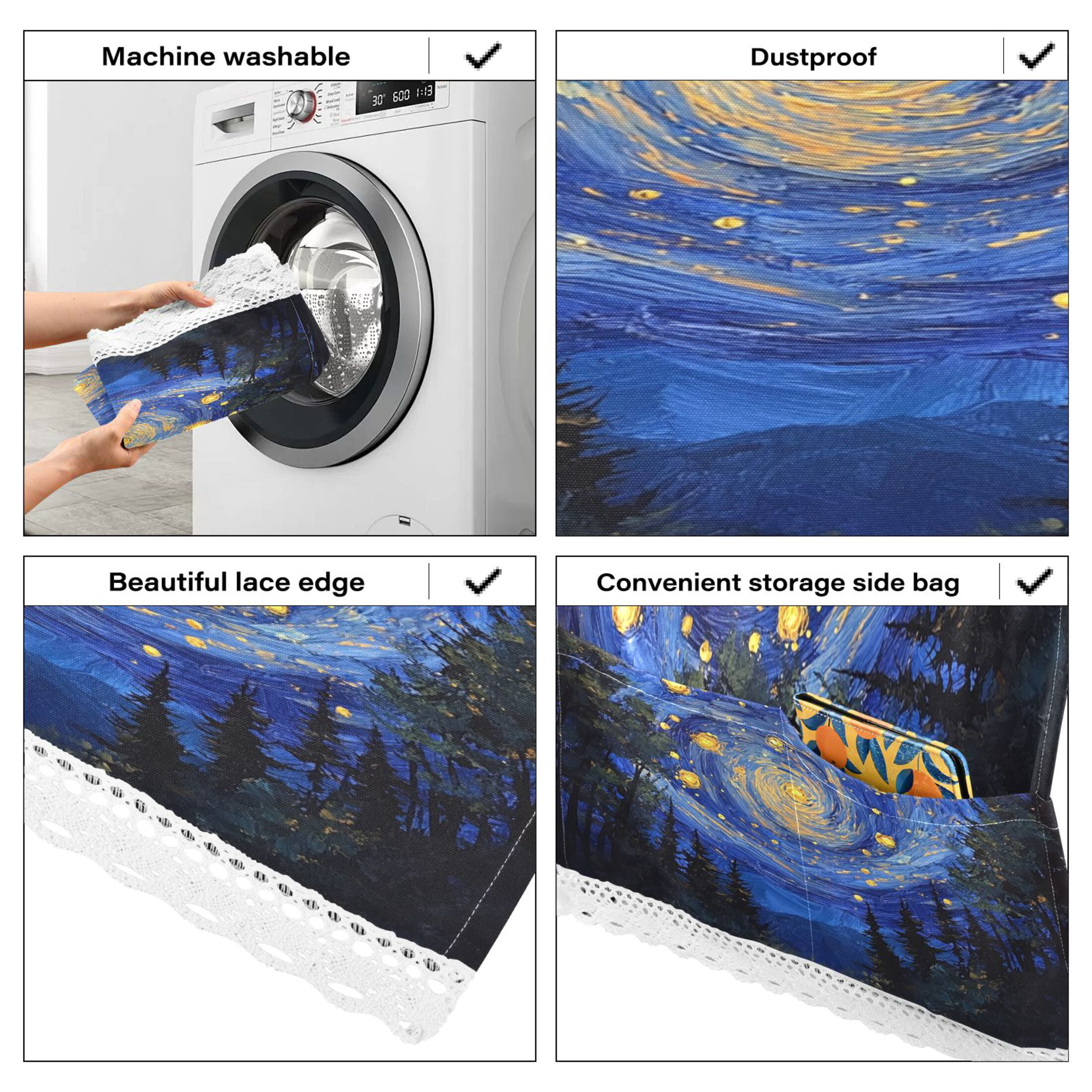 WOBOGO Starry Night Sky with Fireflies Washing Machine Cloth Dryer Refrigerator Top Cover Protective Non-Slip Mat For Kitchen Laundry
